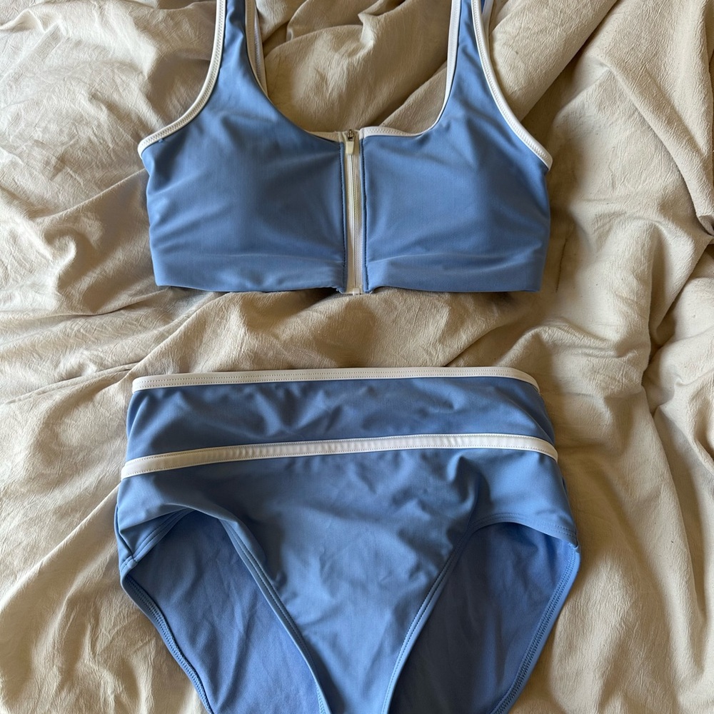 Blue Zip-Front Bikini Set